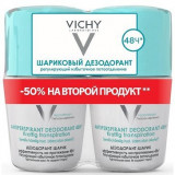 VICHY Шариковый дезодорант 48 часов, регулирующий избыточное потоотделение 2х50 мл (duopack)