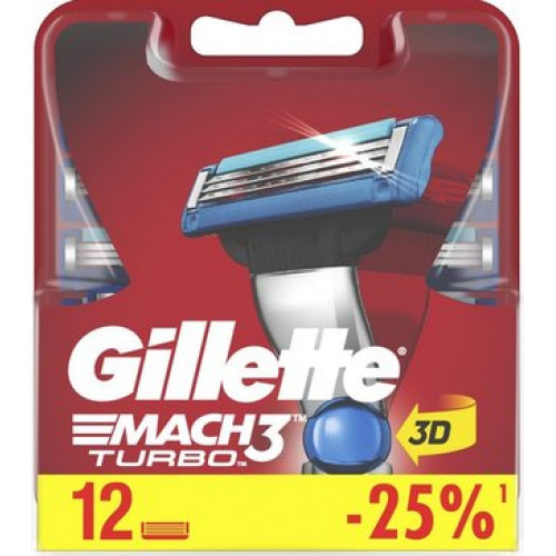 Gillette mach3 turbo кассеты для бритья сменные 12 шт