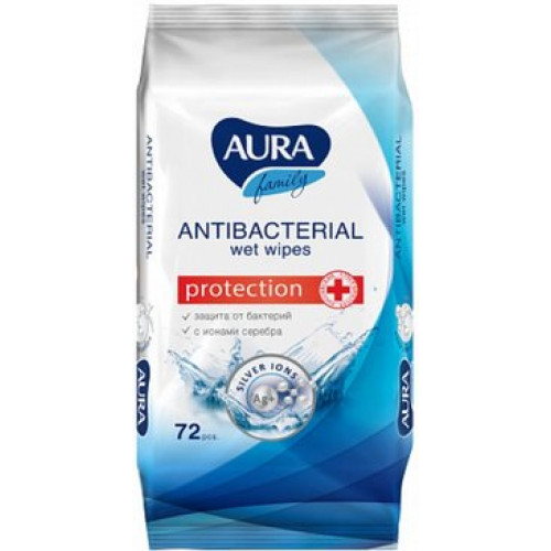 Aura family салфетки влажные с антибактериальным эффектом 72 шт