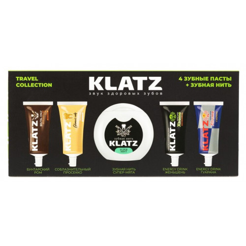 Klatz Travel collection Набор Зубная паста 20 мл 4 вкуса+Зубная нить Супер-мята 65м